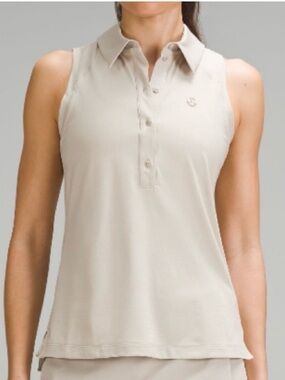 Lululemon Quick-Dry Sleeveless Polo Shirt Straight Hem MOJAVE TAN